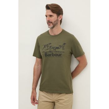 Barbour tricou din bumbac barbati, culoarea verde, cu imprimeu, MTS1346