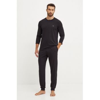 Emporio Armani Underwear pijama barbati, culoarea negru, neted, 111789 4F720