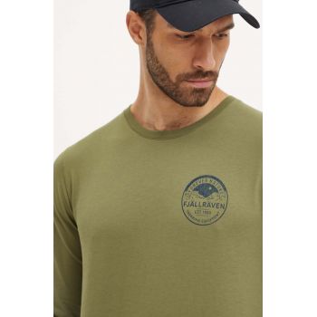 Fjallraven longsleeve Forever Nature Badge barbati, culoarea verde, cu imprimeu, F87303.677