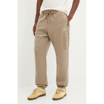 Hollister Co. pantaloni de trening culoarea bej, cu imprimeu, KI334-4113