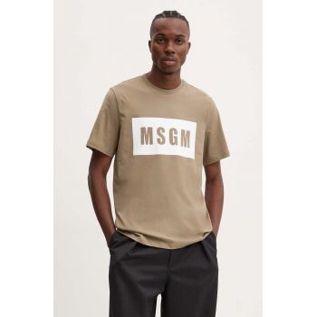 MSGM tricou din bumbac barbati, culoarea verde, cu imprimeu, 3740MM520.247798