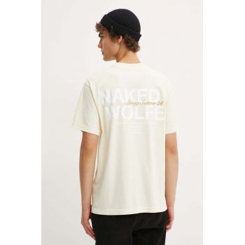 Naked Wolfe tricou din bumbac barbati, culoarea bej, cu imprimeu, classic.tee