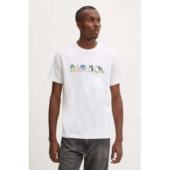 PS Paul Smith tricou din bumbac barbati, culoarea alb, cu imprimeu, M2R.011R.NP4805