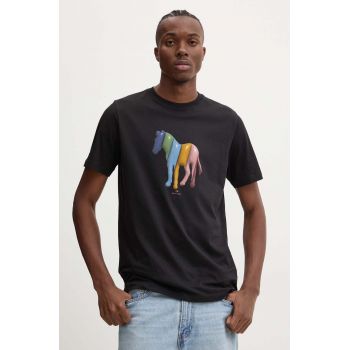 PS Paul Smith tricou din bumbac barbati, culoarea negru, cu imprimeu, M2R.011R.NP4806