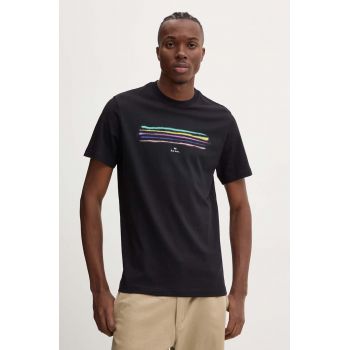 PS Paul Smith tricou din bumbac barbati, culoarea negru, cu imprimeu, M2R.011R.NP4819