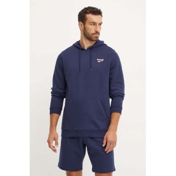 Reebok bluza barbati, culoarea albastru marin, cu glugă, cu imprimeu, 100202877