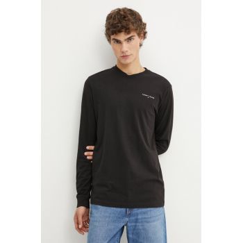 Tommy Jeans longsleeve din bumbac culoarea negru, cu imprimeu, DM0DM18551