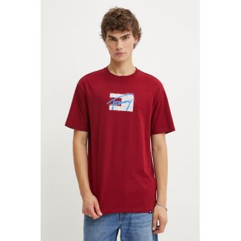 Tommy Jeans tricou barbati, culoarea bordo, cu imprimeu, DM0DM18528