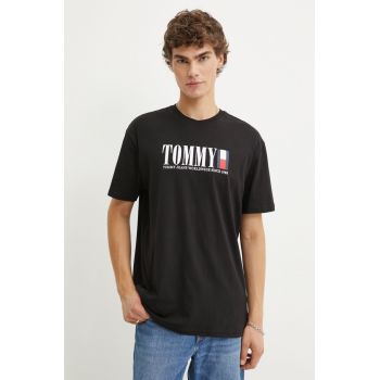 Tommy Jeans tricou barbati, culoarea negru, cu imprimeu, DM0DM18533