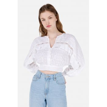 Bluza crop cu insertii din dantela