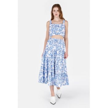 Fusta midi cu model floral