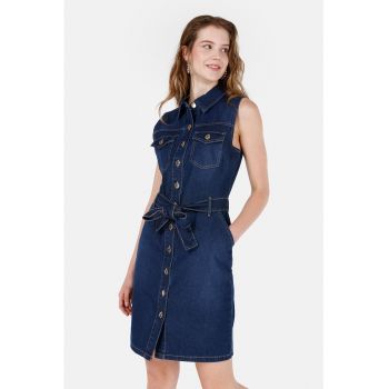 Rochie-camasa din denim cu buzunare aplicate