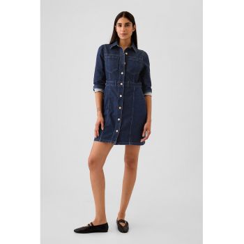 Rochie de denim cu buzunar pe piept