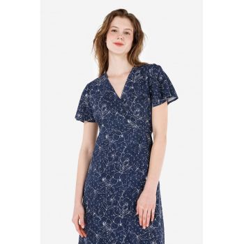 Rochie midi din amestec de in cu decolteu in V