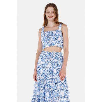 Top crop cu model floral la reducere