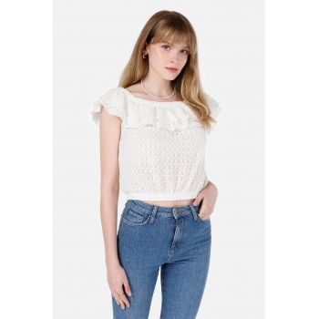 Tricou crop cu decolteu pe umeri