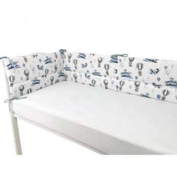 Aparatoare pentru patut MimiNu din bumbac 180x30 cm cu panglici blue plane