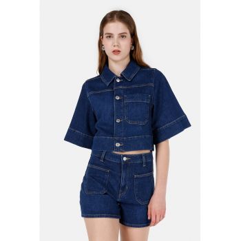 Jacheta crop din denim cu maneci scurte