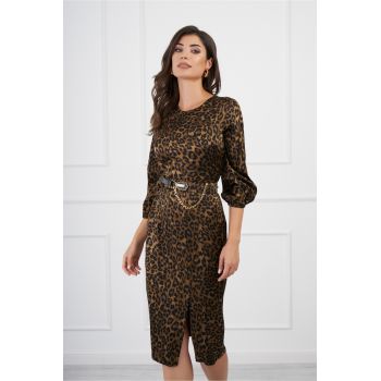 Rochie Anastasia maro cu animal print si curea in talie