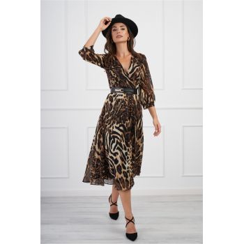 Rochie Daliana maro cu animal print din voal