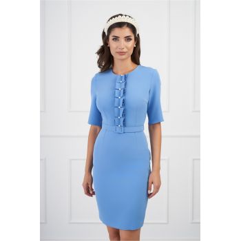 Rochie DY Fashion blue cu volane pe bust si curea in talie