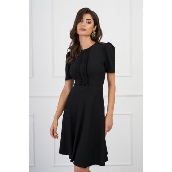 Rochie DY Fashion neagra cu volan si nasturi pe bust