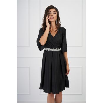 Rochie Ella Collection Ania neagra cu fir lurex si cordon in talie