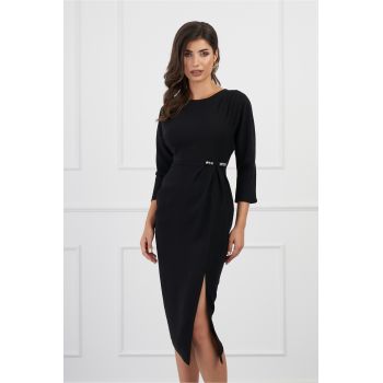 Rochie Kathy neagra conica office cu accesoriu in talie