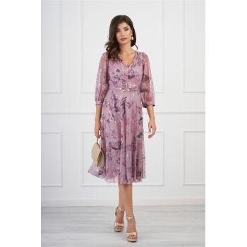 Rochie Leonard Collection roz cu imprimeuri florale