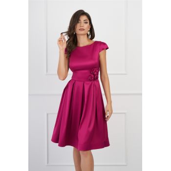 Rochie MBG fucsia cu flori in talie