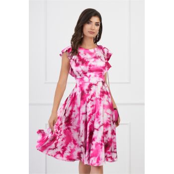 Rochie MBG fucsia cu imprimeu tie-dye si vonale pe bust