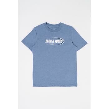 Tricou cu imprimeu logo si decolteu la baza gatului Ray