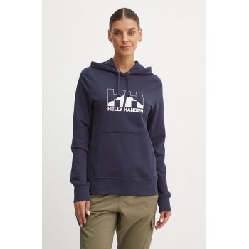 Helly Hansen bluza NORD GRAPHIC femei, culoarea albastru marin, cu glugă, cu imprimeu, 62981