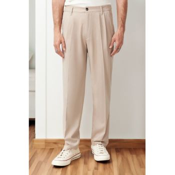 Pantaloni relaxed fit cu pliuri frontale