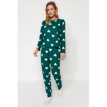 Pijama de bumbac cu model cu inimi