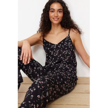 Pijama fara maneci cu model floral