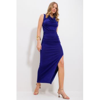 Rochie maxi drapata cu slit lateral