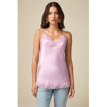 V-Neck Top cu aspect de satin