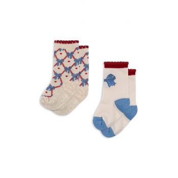 Konges Sløjd sosete copii JAQUARD BOW SOCKS 2-pack culoarea bej, KS101359