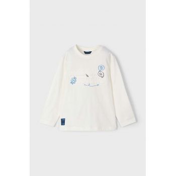 Mayoral longsleeve din bumbac pentru copii culoarea bej, cu imprimeu, 4060