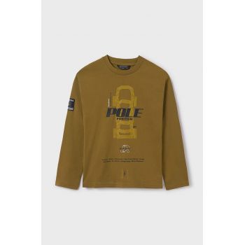 Mayoral longsleeve din bumbac pentru copii culoarea bej, cu imprimeu, 7087