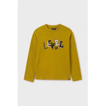 Mayoral longsleeve din bumbac pentru copii culoarea galben, cu imprimeu, 7079