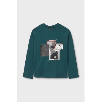 Mayoral longsleeve din bumbac pentru copii culoarea verde, cu imprimeu, 7092