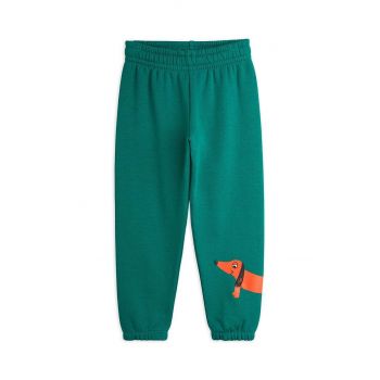 Mini Rodini pantaloni de trening din bumbac pentru copii Dog culoarea verde, cu imprimeu, 2473014375