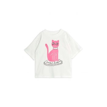 Mini Rodini tricou de bumbac pentru copii Cat culoarea alb, cu imprimeu, 2472012210