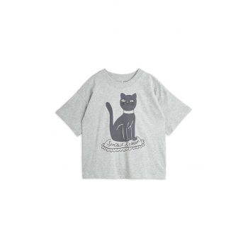 Mini Rodini tricou de bumbac pentru copii Cat culoarea gri, cu imprimeu, 2472012294