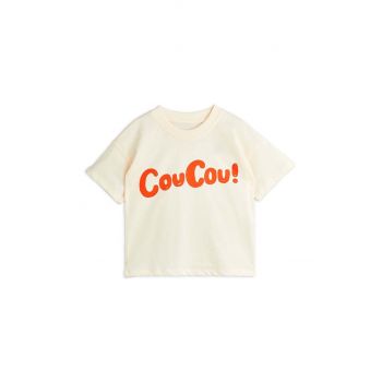 Mini Rodini tricou de bumbac pentru copii Coucou culoarea bej, cu imprimeu, 2472012911