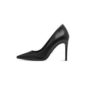 Pantofi stiletto cu varf ascutit si aspect texturat