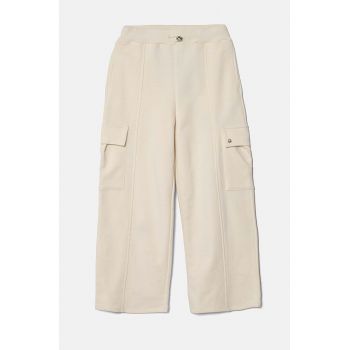 United Colors of Benetton pantaloni de trening din bumbac culoarea bej, neted, 33NVCF05D