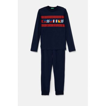 United Colors of Benetton pijamale de bumbac pentru copii culoarea albastru marin, cu imprimeu, 3VD00P07A